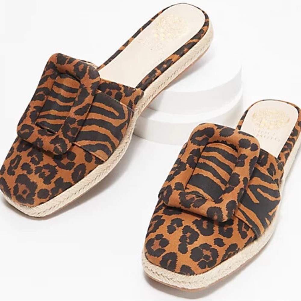 Vince Camuto Brown Mules with Leopard Print